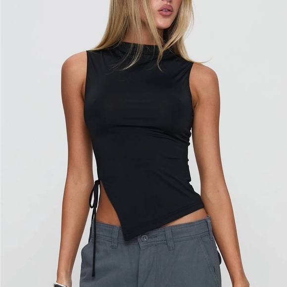 Princess Polly Tops - Solarah Tie Side Top Black